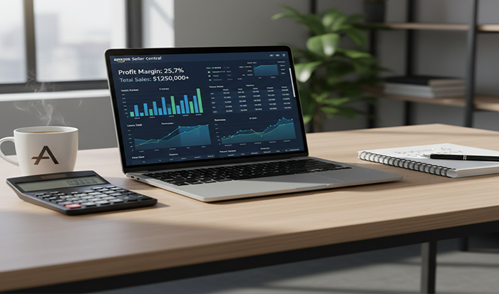 Amazon Seller Central dashboard showing sales and profit growth